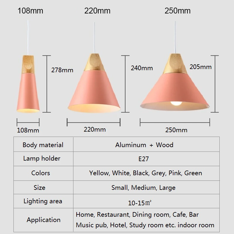 Скандинавский светодиодный подвесной светильник, подвесной светильник для столовой, современный красочный светильник для ресторана, кухни, кофе, спальни, чердака, подвесной светильник из дерева E27