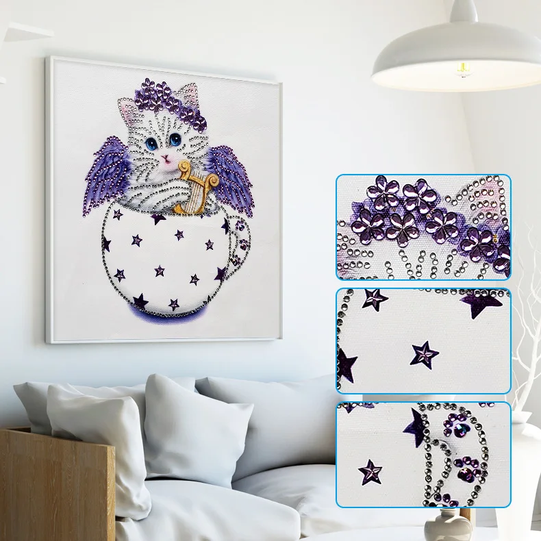 

5D DIY Special Shape Diamond Cat with Hat Full of Crystals Rhinestone Cross Stitch Brick Painting Angel Cat diamond painting art