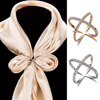 

Multifunctional Scarf Buckle Ring Alloy Crystal Women High-grade Cross Hollow Scarves Buckle Fashion Scarf Ring Holder Clip