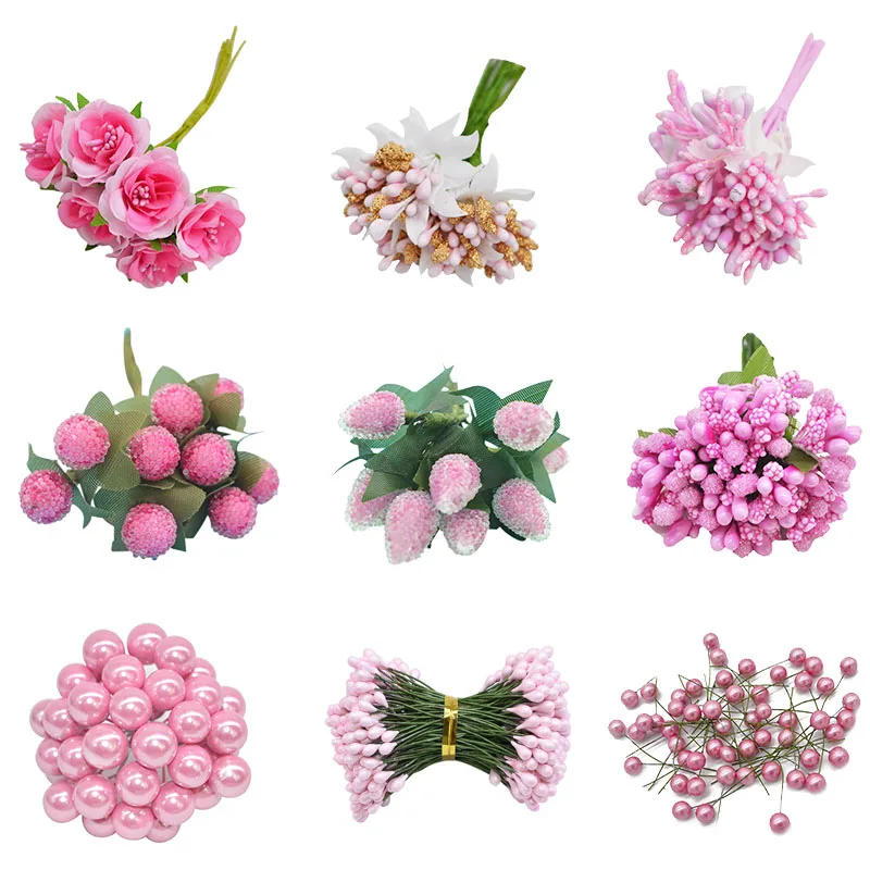 1 Набор, смешанный розовый искусственный цветок, тычинки, вишня, ягоды, букет для свадьбы, Рождественское украшение, сделай сам, венок, ремесло, Подарочные принадлежности