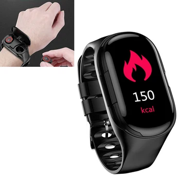 

New Stereo Dual Bluetooth Earphone M1 Smart Watch Heart Rate Blood Pressure Sports Smart Bracelet For IOS Android Phone