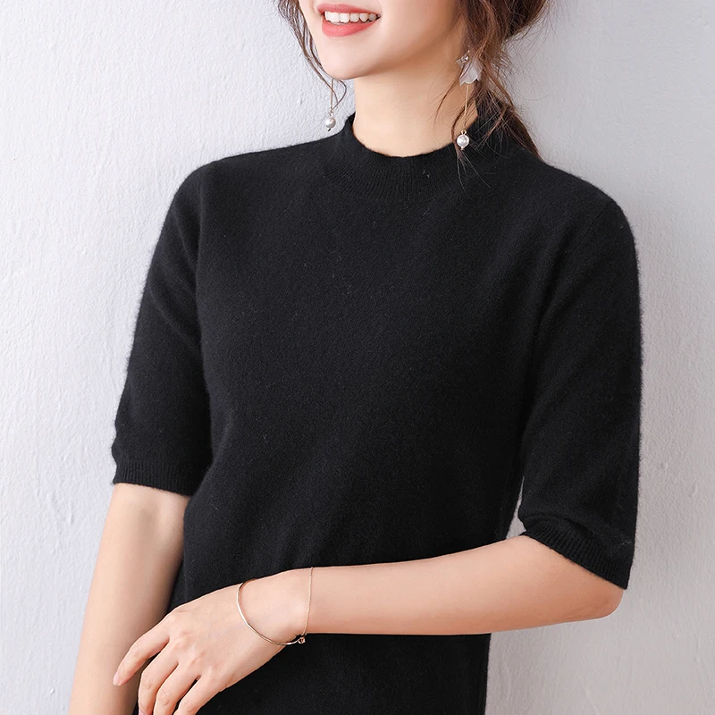 women dress sexy black knitted wool pullover female T-shirt half sleeves spring fashion tops round neck short slim sweater women dress sexy black knitted wool pullover female T-shirt half sleeves spring fashion tops round neck short slim sweater