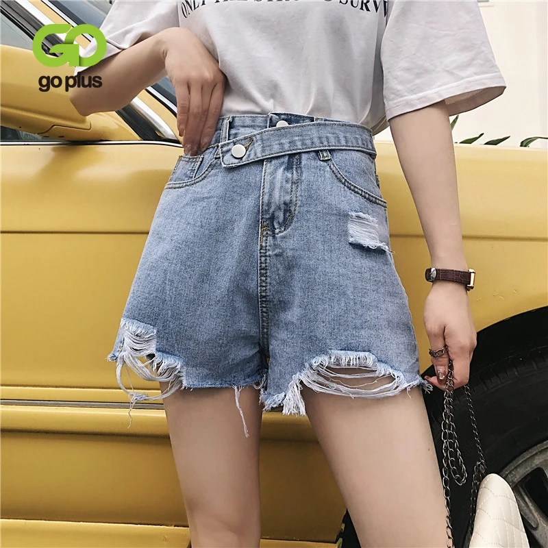 

GOPLUS Summer Women's Denim Shorts Korean Style Plus Size High Waist Hole Shorts Womens Spodenki Damskie Streetwear