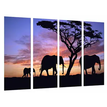 

Sunset in the Desert, Animals, Elephants, photo print on wood, modern picture decorative 26639