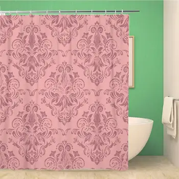 

Bathroom Shower Curtain Pink Antique Damask Purple Vintage Baroque Classical Creative Curl 72x78 inches Waterproof Bath Curtain