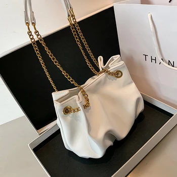 

PU Leather Solid Color Pleated Tote Bag 2020 Fashion New High-quality Women Designer Handbag Ladies Chain Shoulder Messenger Bag