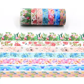 

1PC Decorative Blue Pink Glitter Washi Tape Flowers Set Plant Planner Scrapbooking Adhesive Masking Tape School Office Supplies