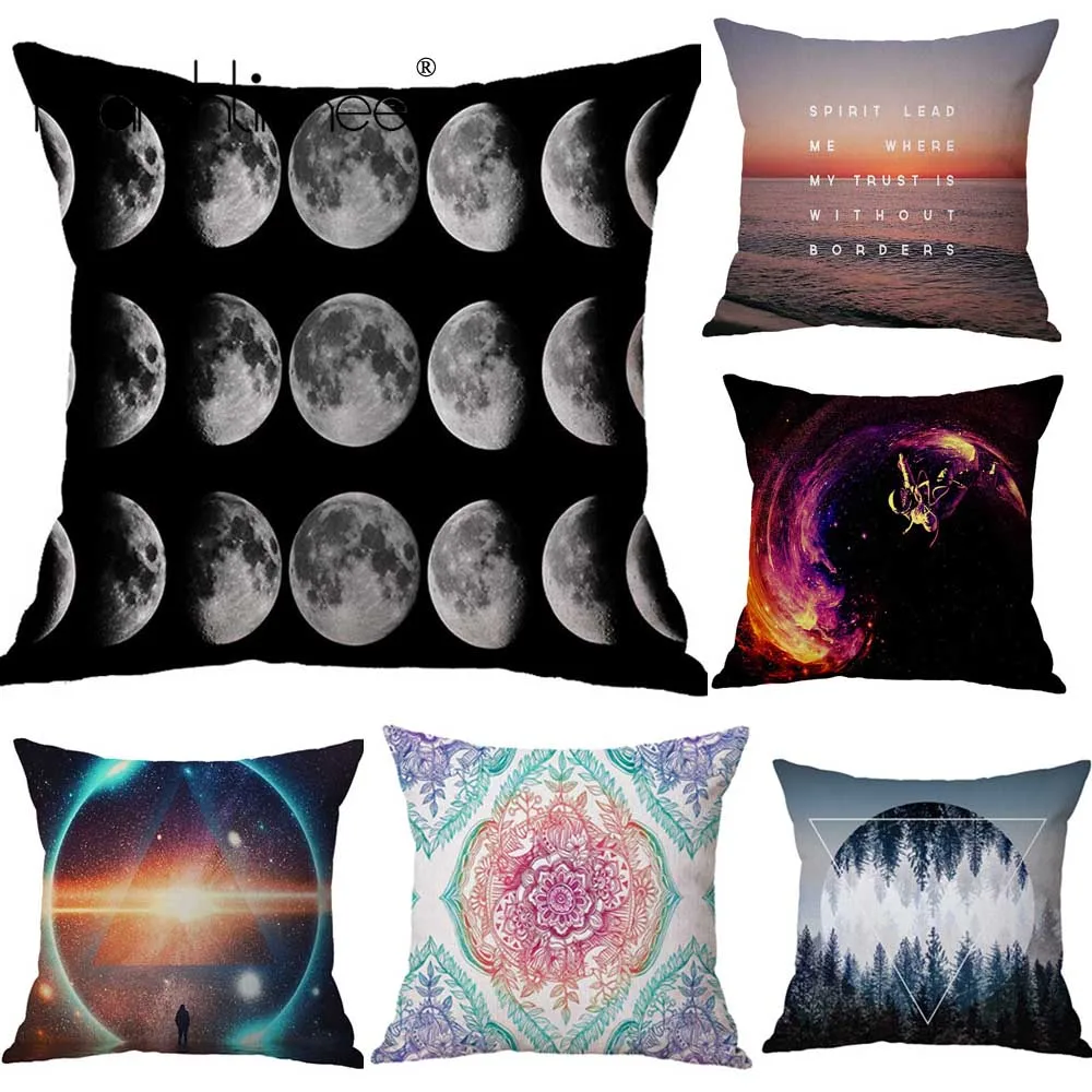 

Space Cushion Cover Astronaut Rocket Decorative Moon Sun Mountain Pillowcase for Home Chair Mandala Pillow Case Cover 45*45cm