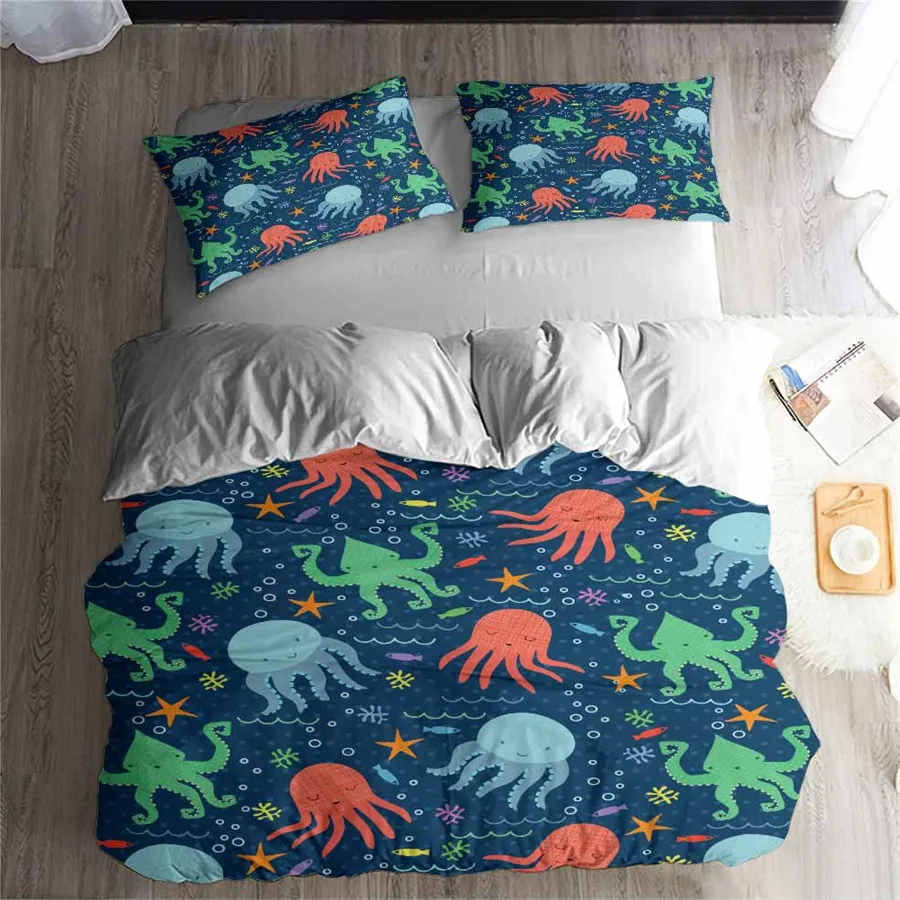 HELENGILI 3D Bedding Set octopus Print Duvet cover set lifelike