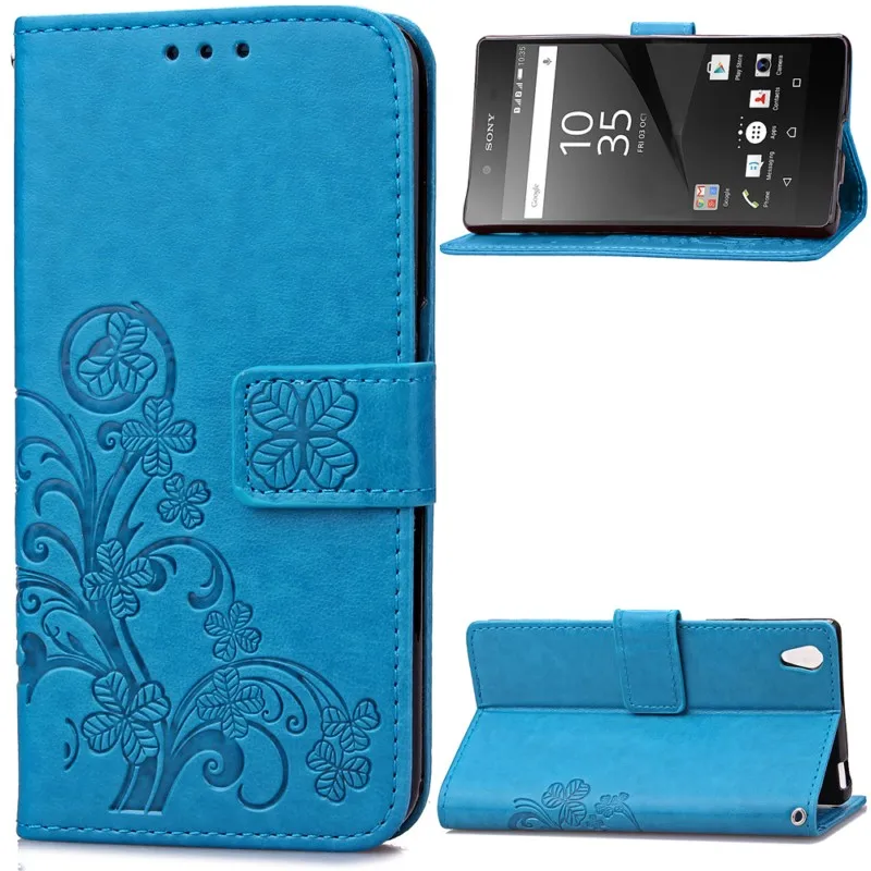 

For Sony Xperia XZ/X Compact Z5 Z5 mini Z4 Z3 Z3 mini Z2 Flip Stand PU Leather Strap Case Four Leaf Clover Wallet Cover Bag