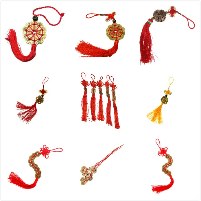 Chinese Feng Shui Protection Fortune Lucky Charm Red Tassel String Tied Coins VA 
