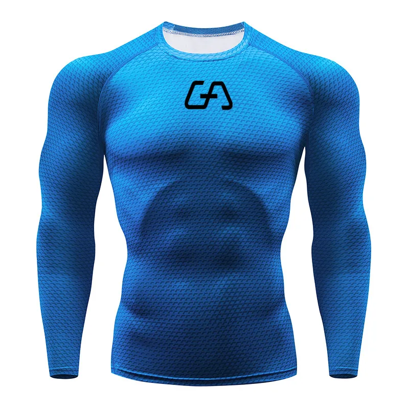 Рубашка для бега для мужчин с 3D принтом для тренажерного зала Рашгард для фитнеса MMA с длинным рукавом Футболка для бега брендовые рубашки для тренировки бодибилдинга Топы - Цвет: Photo Color