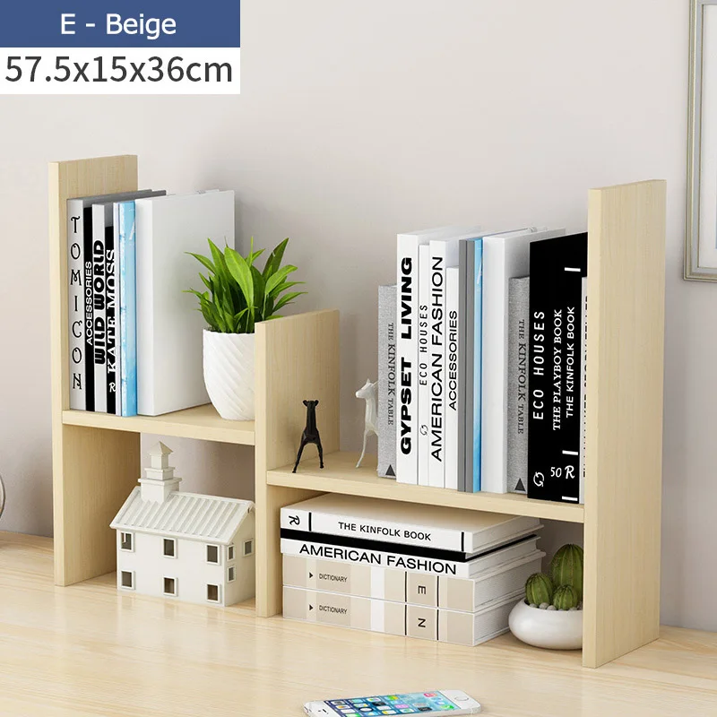 E-beige Простая настольная книжная полка, маленькая настольная полка, деревянный органайзер для хранения, витрина, столешница, книжный шкаф для офиса, учебы - Цвет: E-beige