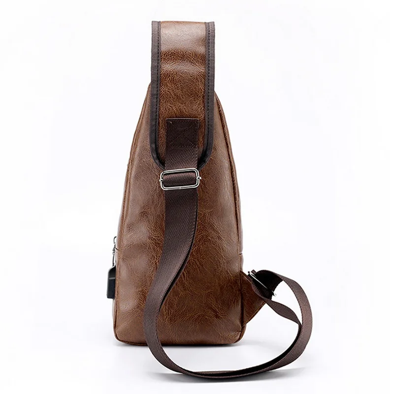 

Hole Function Package Male Bag Chest Bags Leather Chest Bag USB With Headphone Men's Large Capacity Messenger Bags