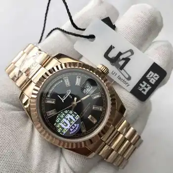 

Leisure Rose gold watch crystal numbers Men automatic Glide Smooth second hand luminous mechanical Watches daydate AAA U1