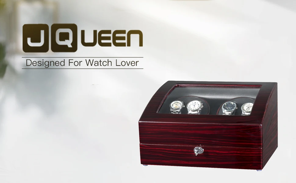 JQUEEN 4 Автоматическая Ebony выпечка отделка Часы моталки с 6 Чехол для хранения 10 режимов черный из искусственной кожи интерьер для механических часов