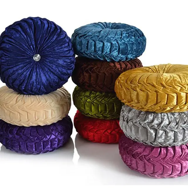 Coussin d'assise plissé rond citrouille, sol pouf, velours doux, jeté confortable, canapé, décoration d'intérieur, 35 cm 1