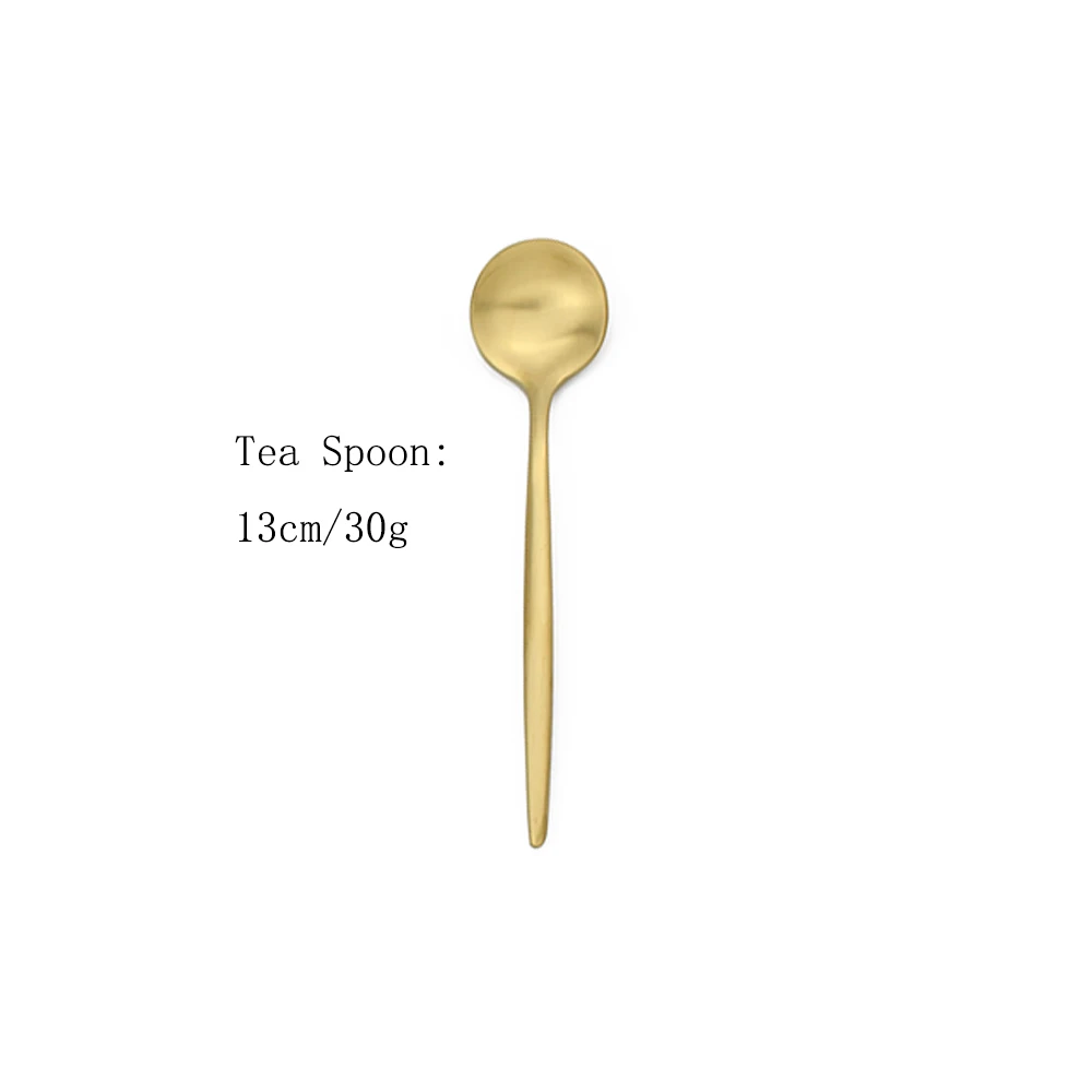 Teaspoon Матовые золотые столовые приборы набор посуды 304 столовая посуда из нержавеющей стали вилка, нож, ложка набор золотой набор серебряных изделий вечерние Прямая - Цвет: Teaspoon