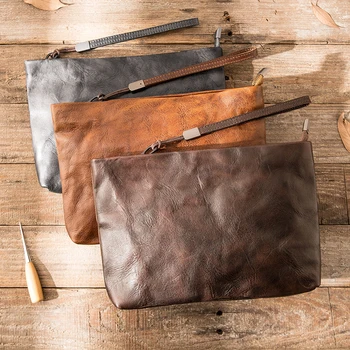 

New Genuine Leather Retro Clutch Clutch Bag Phone Clutch Bag Men's Handmade First Layer Cowhide Tide Soft Leather Female Vintage