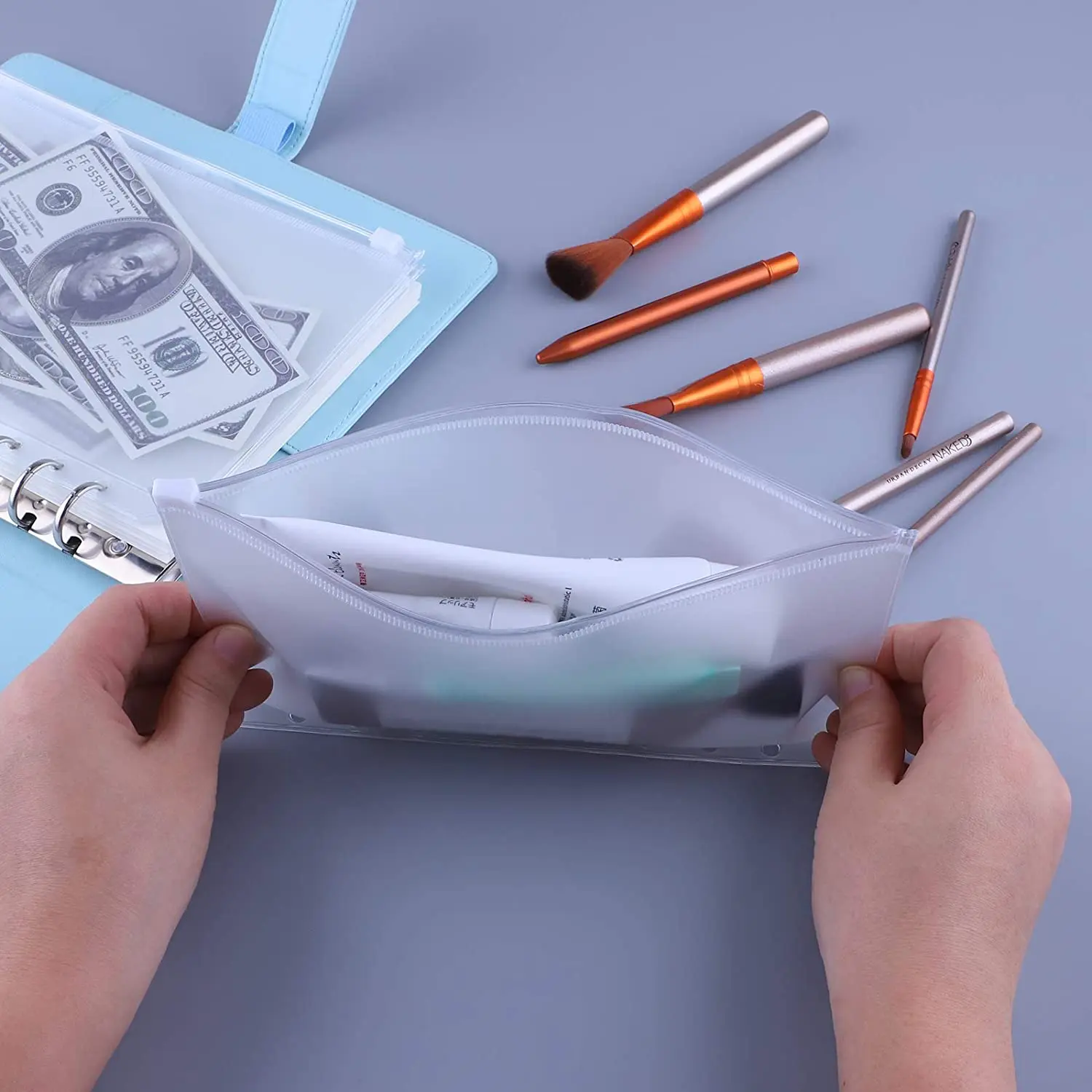 Binder pockets 4pcs A6 6-hole waterproof PVC cash budget envelopes zipper for notebook planner journey binders