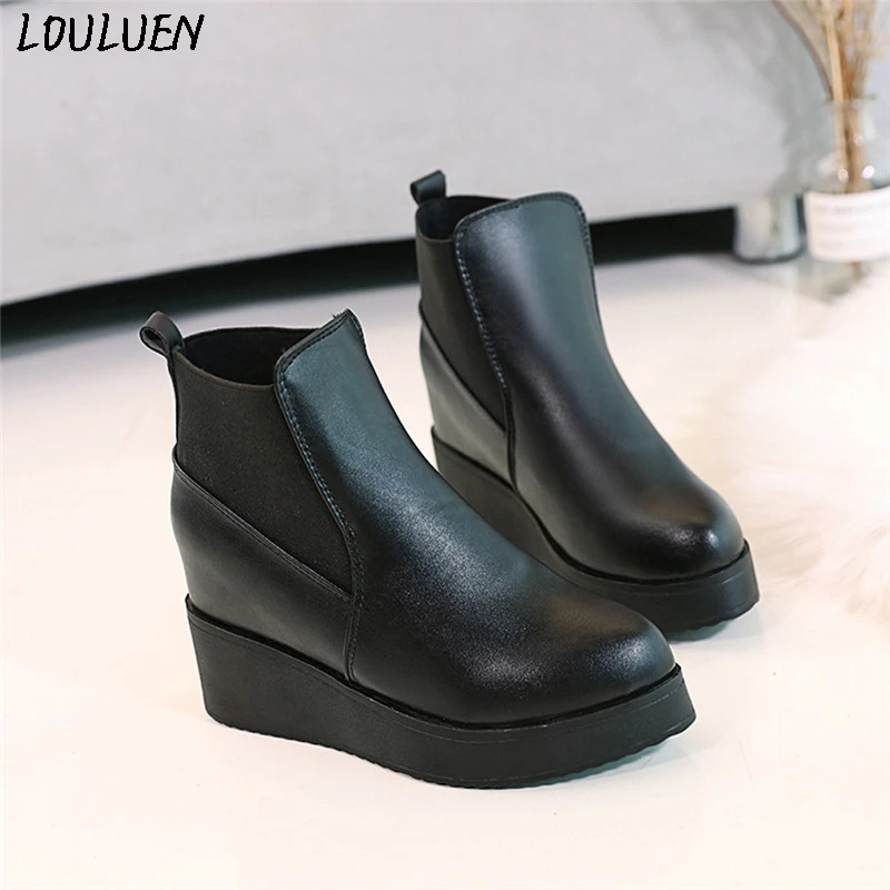 

LOULUEN 2019 Boots Sexy Women Thick Bottomed Increasing Single Boots High-Heeled Pointed Roman Laarzen Bottes Plus Size 39 #0826