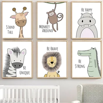 

Cartoon Animals Canvas Poster Nursery Lion Tiger Wall Art Print Modern Animal Painting Nordic Kid Bedroom Decoration Picture