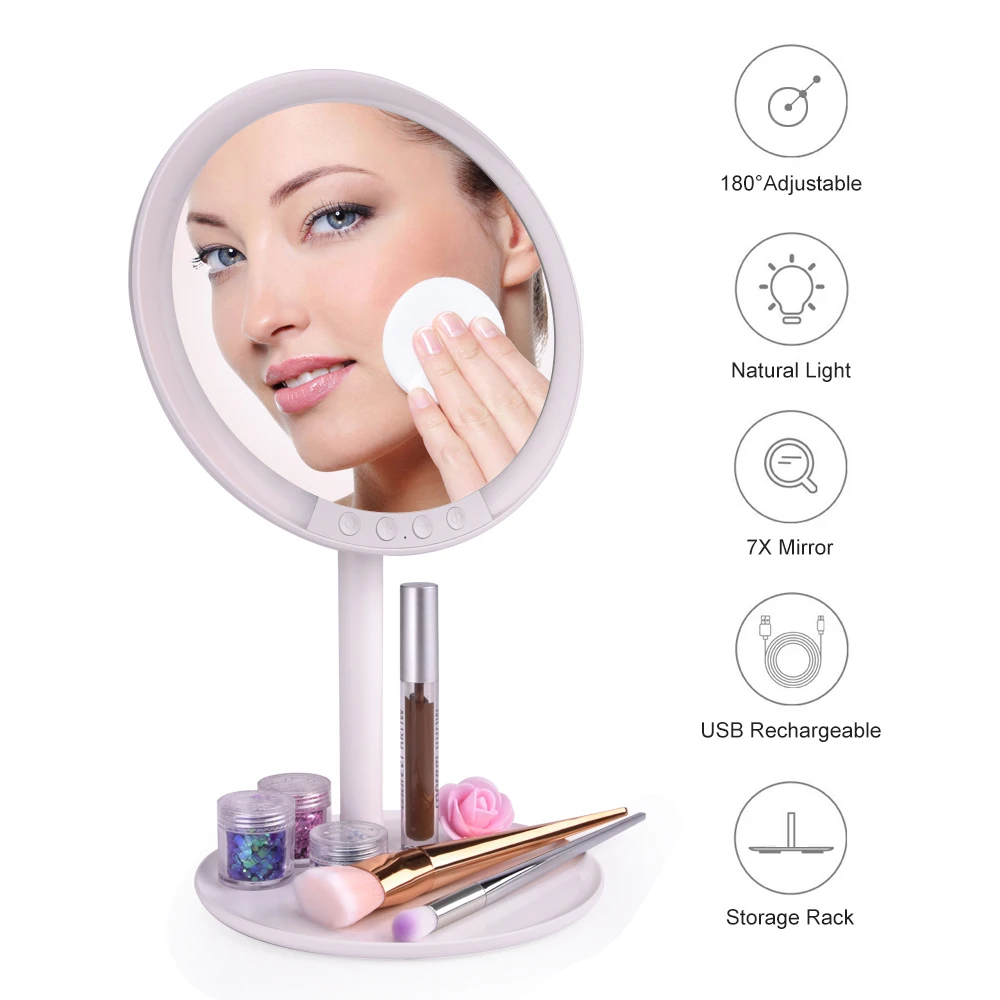 

LED makeup mirror with light 3 color Adjustable Bright 7X Magnifying Folding 180 Degree Rotating Rechargeable makeup mirror