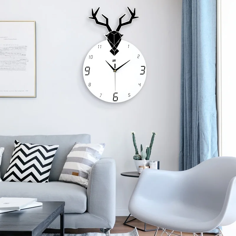 

Deer Head Wall Clock Living Room Clock Creative Modern Minimalist Nordic Personality Fashion Restaurant Creative Mute Clocks