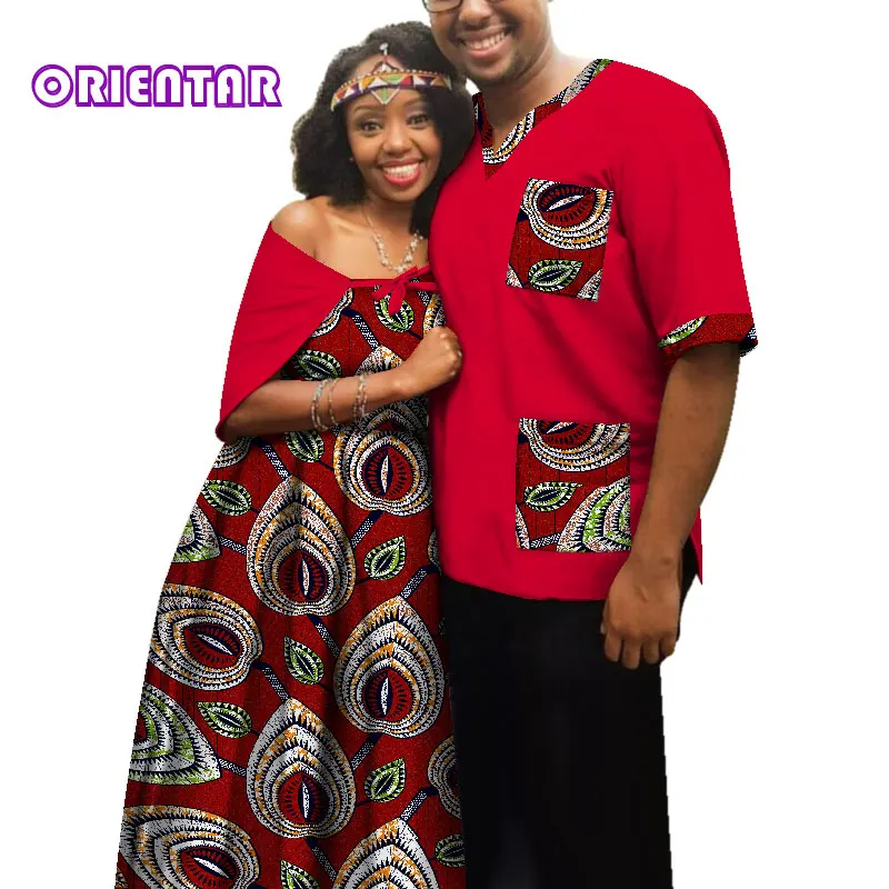 Traditional African Clothes for Couples Men Women African Print Long Dress Tops T Shirt Casual Ball Gown Lover Clothing WYQ181 - Цвет: 3