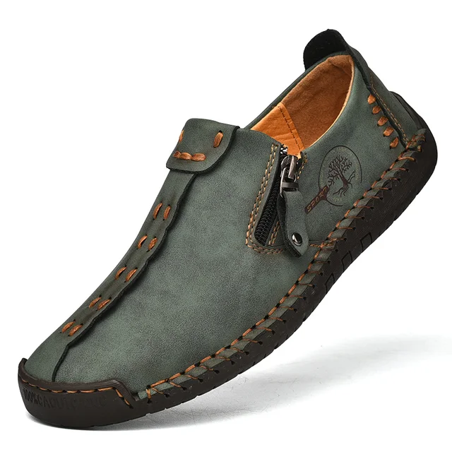 Comfortable Leather Men Shoes Casual Slip On Men Loafers Qlity Split Leather Shoes Men Flats Hot Sale Moccasins Shoes Plus Size green