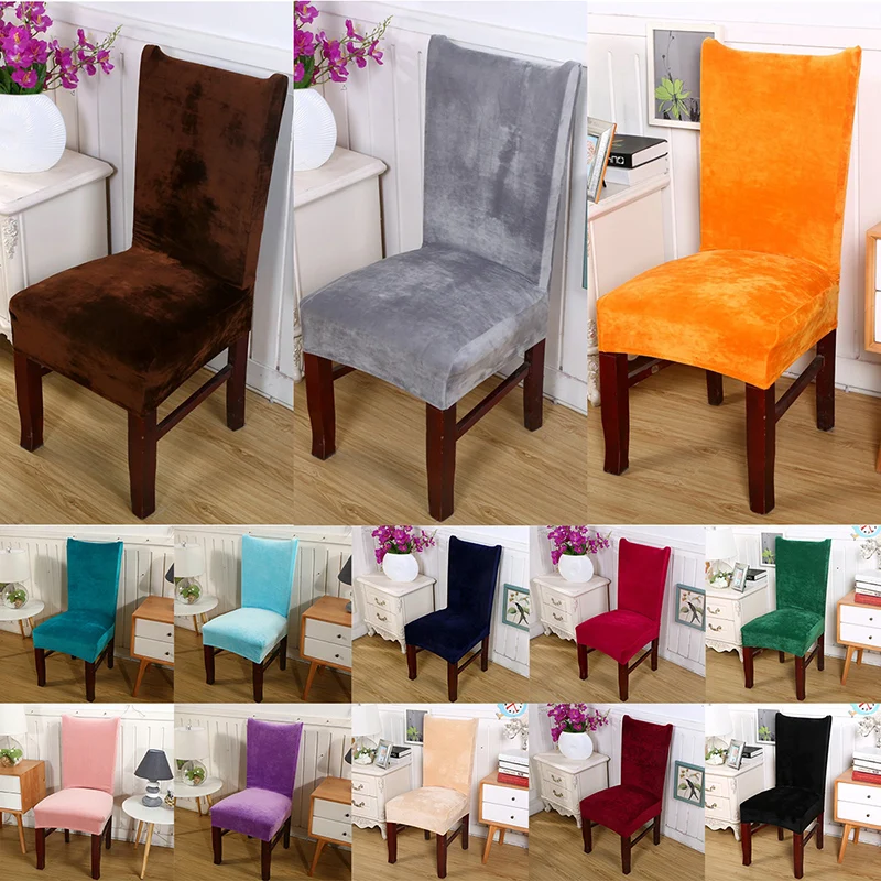 

10 Pcs Waterproof Spandex Fox Pile Stretch Wedding Banquet Printing Velvet Chair Cover Home Party Dining Room Seat Cover D20
