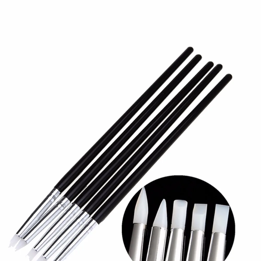 5Pcs DIY Soft Silicone Nail Art design stamp Pen Brush Carving Craft Pottery Sculpture UV Gel Building brushes Pencil Tools