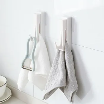 

Kitchen Bathroom Wall Storage Hook Seamless Hook Home Storage Organization ABS Door Back Coat Towel Storage Hooks