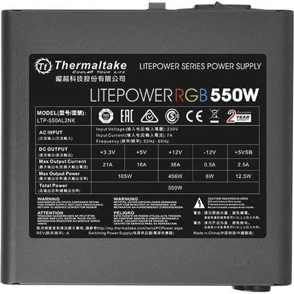 Блок питания Thermaltake ATX 550W Litepower RGB 550(24+4+4pin) APFC 120mm fan color LED 5xSATA RTL