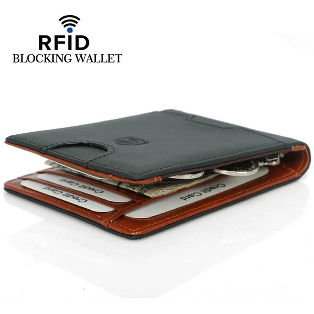 Men's Leather Slim Magnetic Clip Front Pocket Wallet ID Credit Card Holder