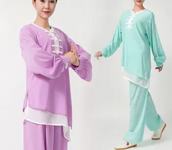 

newest Chiffon women tai chi taijiquan suits kung fu martial arts clothing female wushu uniforms green/purple
