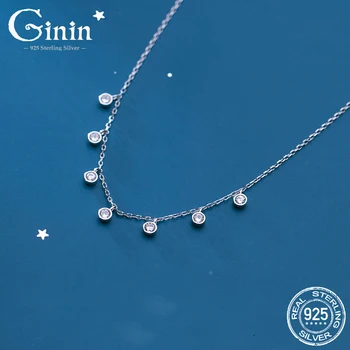 

Ginin 100% 925 Sterling Silver Korean Style Simple Niche round Diamond Tassel Necklace Elegant Girl Exquisite Choker