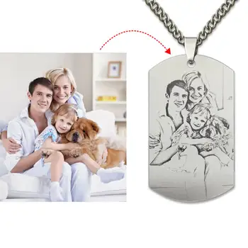 

AILIN Dog Tag Photo Necklace Titanium Steel Custom Family Picture Necklace Kid Mom Dad Engrave Dog Tag Necklace Father Day Gifts