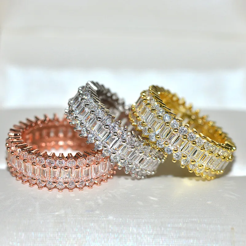 3 Colors Hip Hop Cubic Zirconiz Paved Bling Iced Out Round Finger Rings for Men Women Charm Jewelry Rose Gold Silver Color | Украшения и