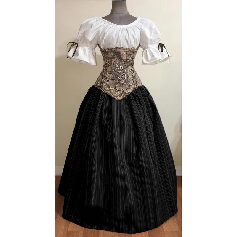Medieval Vintage Corset Waist Stitching Dress For Women Renaissance Splicing Retro Court Puff Short Sleeve Elf Lace Up Princess Aliexpress