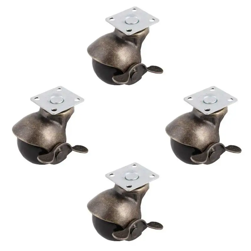 

[4 Pack] Swivel Top Plate Hooded Ball Caster Wheels, Antique Bronze (1.5-inch with Brake)
