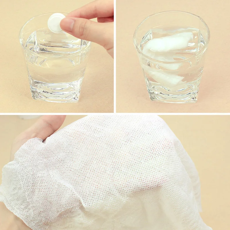 12-56 Pcs Disposable Pure Cotton Portable Travel Tablet Face Towel Wet Water Wipes Cloth Napkin Outdoor Cleaning Wet Tissues