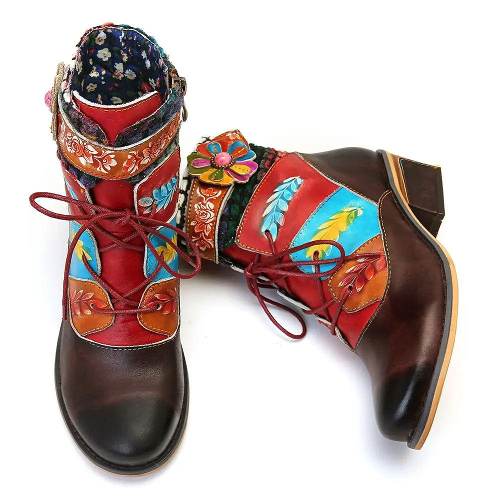 SOCOFY/удобные разноцветные шерстяные ботинки из натуральной кожи на молнии со шнуровкой на плоской подошве; женская обувь; Botines Mujer; коллекция года