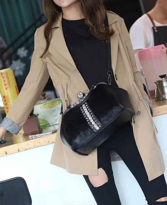 Модная брендовая кожаная женская сумка с мехом, Высококачественная женская сумка на плечо, Женская Повседневная сумка-мессенджер