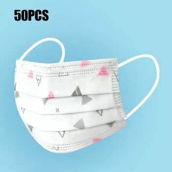 

50PCS Children's Disposable Mask Geometric Printed Kids Face Mask Breathable Non-woven Fabric Mouth Cover Masque Enfant