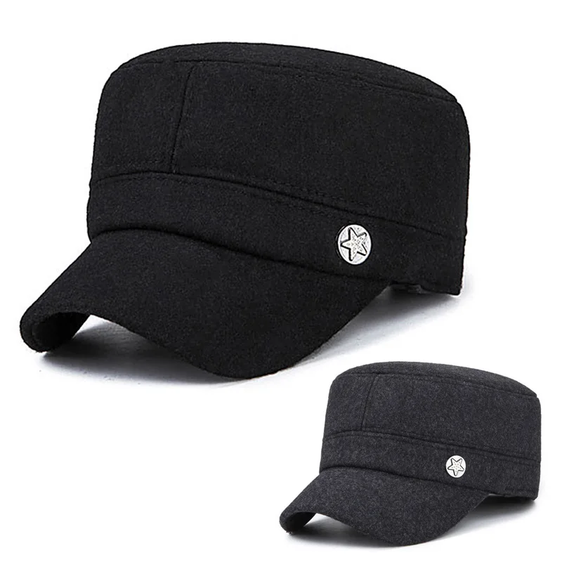 

Elderly Hat Male Winter Middle-aged and Elderly Wool Flat Hat Autumn and Winter Warm Ear Protection Dad Grandpa Visors Cap