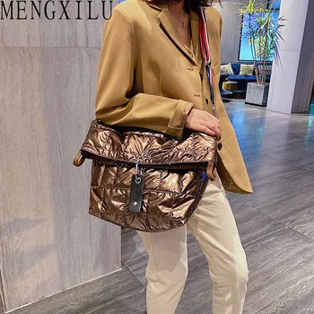 

MENGXILU 2019 Winter Space Cotton Luxury Handbags Women Bags Designer Ladies Girls Wider Shoulder Strap Messenger Bag Sac A Main