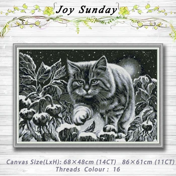 

Black cat on snowy night animal decor painting 14CT 11CT counted cross stitch kits embroidery sets Needlework Sets Home decor