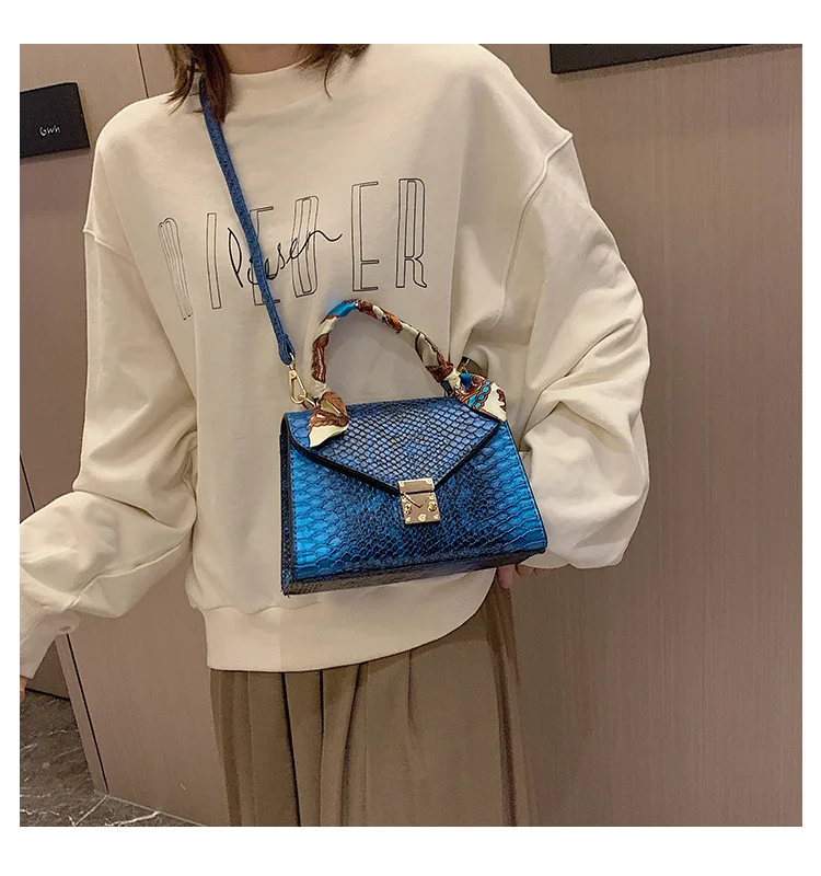 Luxury Crocodile Pattern Crossbody Bags For Women 2019 Small Scarf Handbag PU Leather Hand Bag Ladies Designer Shoulder Bag Blue (22)