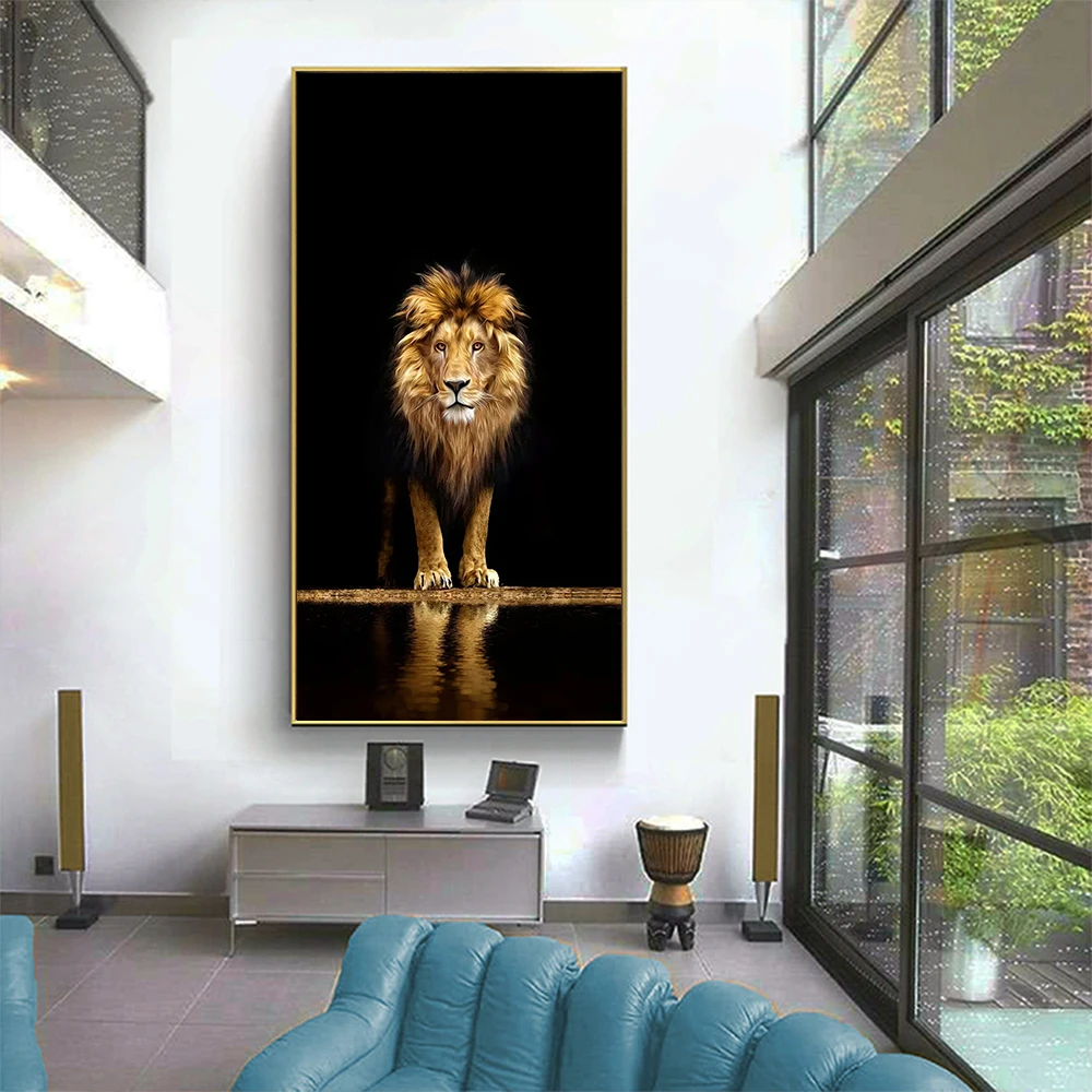 Wall Art Canvas Painting Modern Animal Golden Lion Wild Animal Picture Mural Prints Posters For Living Room Home Decor